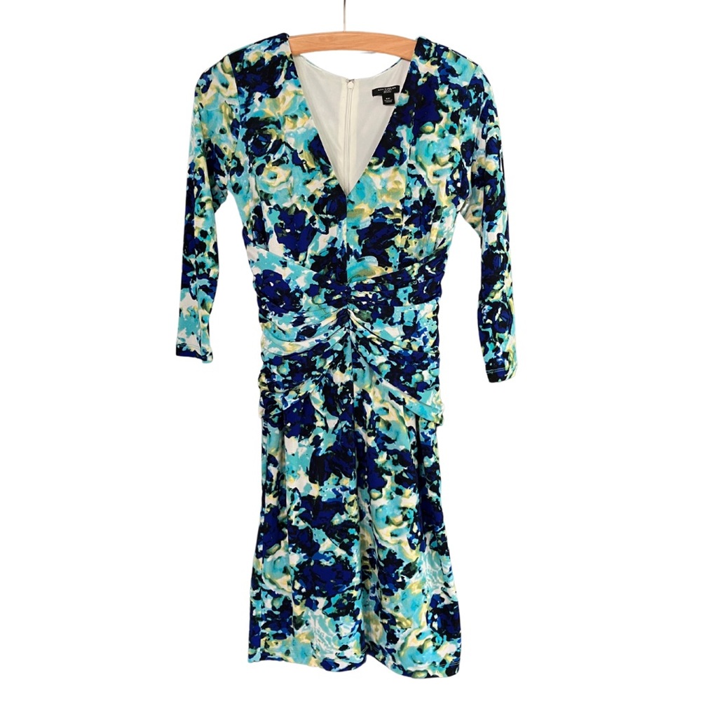 Vintage Ann Taylor Floral Mini Dress | 3/4 sleeves | Ruched | Size 0P